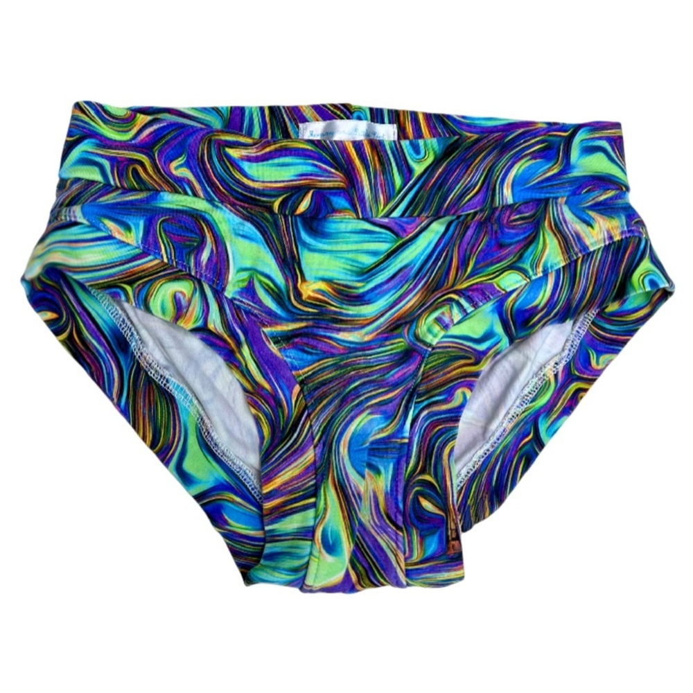 Handmade Organic Cotton Undie Briefs | Marble Abstract Swirl | Blue Aqua - XS